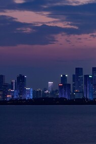 Baia di Shenzhen, skyline della megacittà, Cina