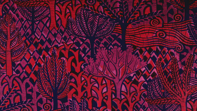 Bas Relief, 1968, Image dimensions: 768px x 615px, Larsen Design Studio, Jack Lenor Larsen, Cotton velvet; resist dyed, Indigo dyed, printed, hand blocked. Photo: Eva Heyd