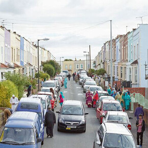 Simon Roberts, Eid al-Fitr Celebrations, Jamia Mosque, Green Street, Bristol, 8 August 2013 © Simon Roberts, Courtesy of Flowers Gallery
 
