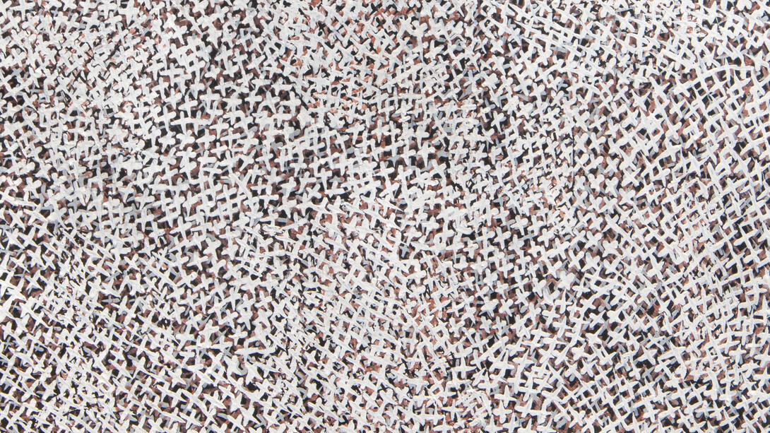 Wayilkpa Maymuru, Maŋgalili origins (detail), 2025. Courtesy of Buku-Larrŋgay Mulka Arts Centre and Sullivan+Strumpf. Photography by Aaron Anderson