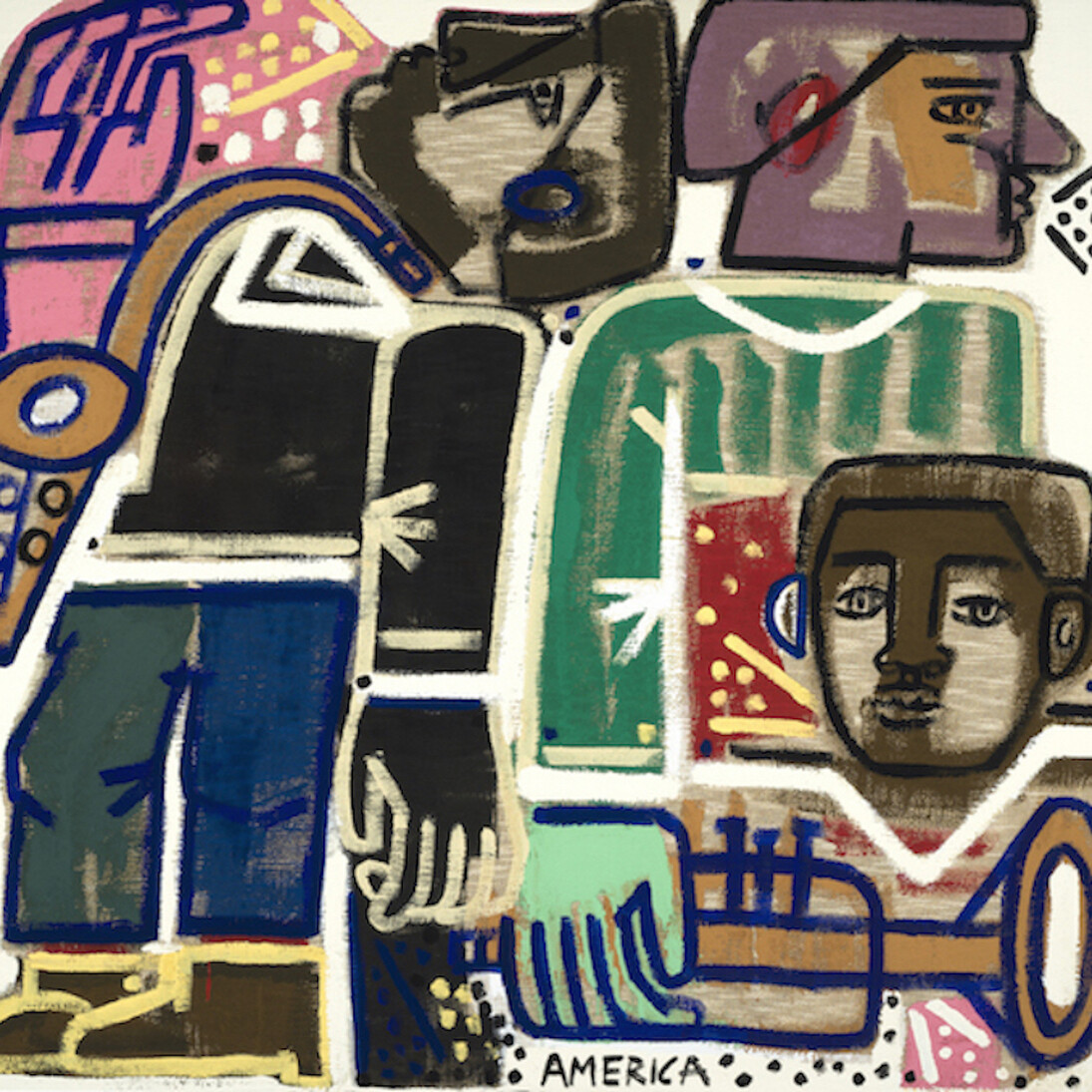 America Martin, Snap and Whistle, Oil and Acrylic on Raw Linen, 59" x 62". Courtesy of JoAnne Artman Gallery
