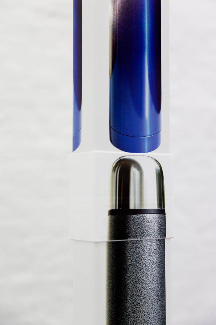 Marte Eknæs, Arranged for Effect (column) II , 2012            
ventilation tubes with stickers, steel foot, 222.5 x 28 x 13.5 cm, Marte Eknæs, Arranged for Effect (column) I , 2012, ventilation tubes with stickers, steel foot
194 x 28 x 13.5 cm

