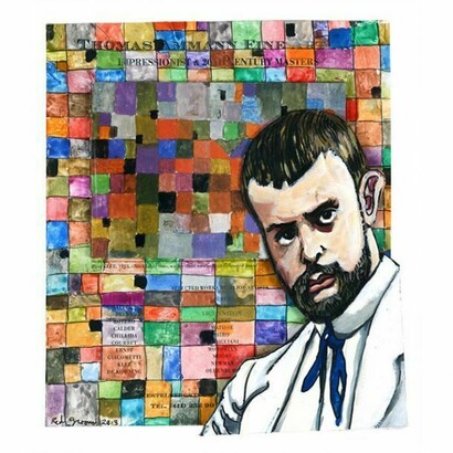 Red Grooms, My Checkered Past (Paul Klee), 2013, watercolor, ink and magazine page mounted on illustration board, 10 3/4 x 9 1/2 x 1/2 inches