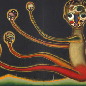 Izumi Kato, Untitled, 2012, Huile sur toile, 76 1/2 x 102 1/2 inches / 194 x 260,6 cm (en 2 panneaux), Photo: Ikuhiro Watanabe, Courtesy Galerie Perrotin