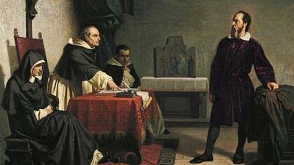 "Galileo enfrentando la Inquisición romana", óleo sobre lienzo, Cristiano Banti, 1857