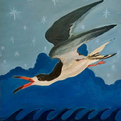 Evan Jones-Black Skimmer over Ocean Waves-Thomas Deans