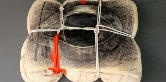 The Pillow and the Eye', Dmiri Prigov, Pillow, ink and acrylic on Newspaper, image courtesy of Prigov Foundation (Cologne)