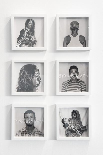 Ashfika Rahman, Redeem (Santal), 2021. 6 C-type prints on archival paper with wool stitching. Frame. 17 x 17 x 4 cm (each). Unique (+1AP)