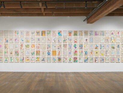 Daniel Johnston, I think, I draw, I am, exhibition view. Courtesy of Pioneer Works