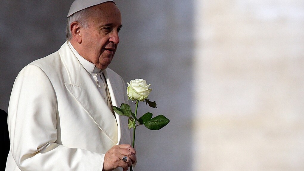 El papa Francisco con una rosa blanca