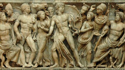 Achille tra le figlie di Licomede, sarcofago attico, 240 d.C. ca., Parigi, Louvre