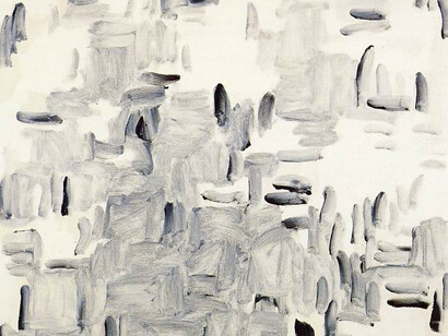 Lee Ufan, With winds, detail, 1991, olio su tela, 228 x 182 cm
