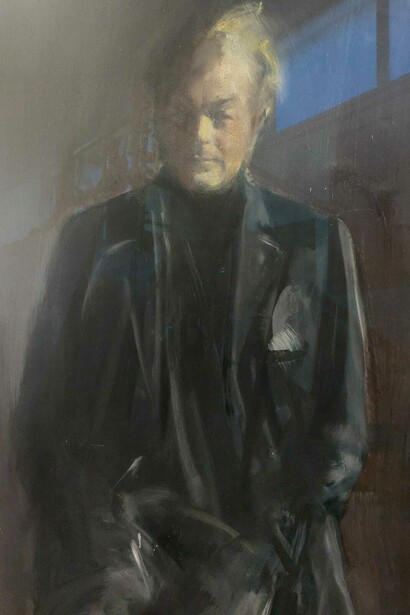 Alessandro Russo, ritratto di Piero Mascitti (particolare), olio su forex, cm 60x120