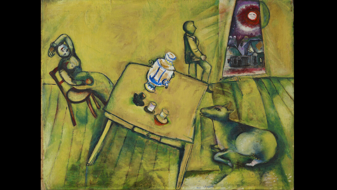 La chambre jaune, 1911, Huile sur toile, 84,2 x 112 cm, Fondation Beyeler, Riehen/Basel, Collection Ernst et Hildy Beyeler. Photo : Robert Bayer © Marc Chagall, Vegap, Bilbao 2018