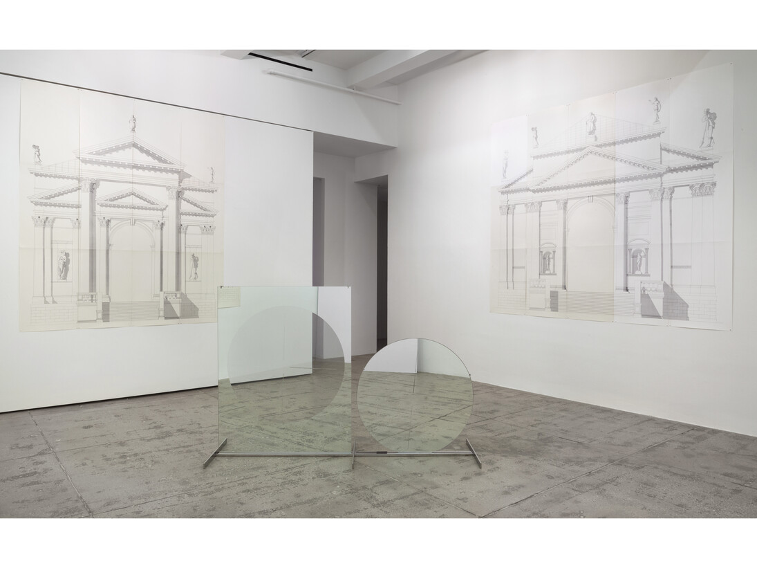 Luciano Fabro, Ogni ordine è contemporaneo d’ogni altro ordine: quattro modi d’esaminare la facciata del SS. Redentore a Venezia (Palladio) (Every order is contemporaneous with every other order. Four ways of studying the façade of the Church of the Holy Redeemer in Venice (Palladio)), 1972, 58 sheets; silkscreen on paper 
35 7/16 x 27 9/16 in. (90 x 70 cm), Edition of 120, No. 16801