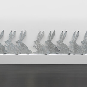Marc Ganzglass, Rabbits (Galvanizing), 2013, Galvanized steel in 8 parts, 22 x 15 1/2 x 2 1/2 inches each, overall length 8 feet, unique