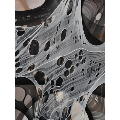 Eric Mistretta, Pale Fire 6, 2014, nylon stockings on canvas, 24 x 18 inches. Courtesy Scaramouche, New York