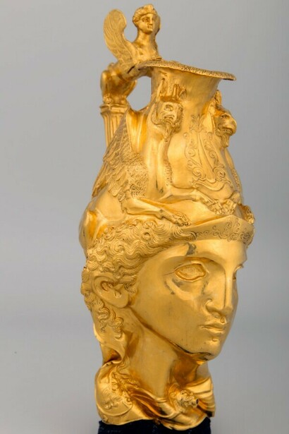 Spouted Jug with the head of Athena, 325–275 BCE. Courtesy of J. Paul Getty Museum