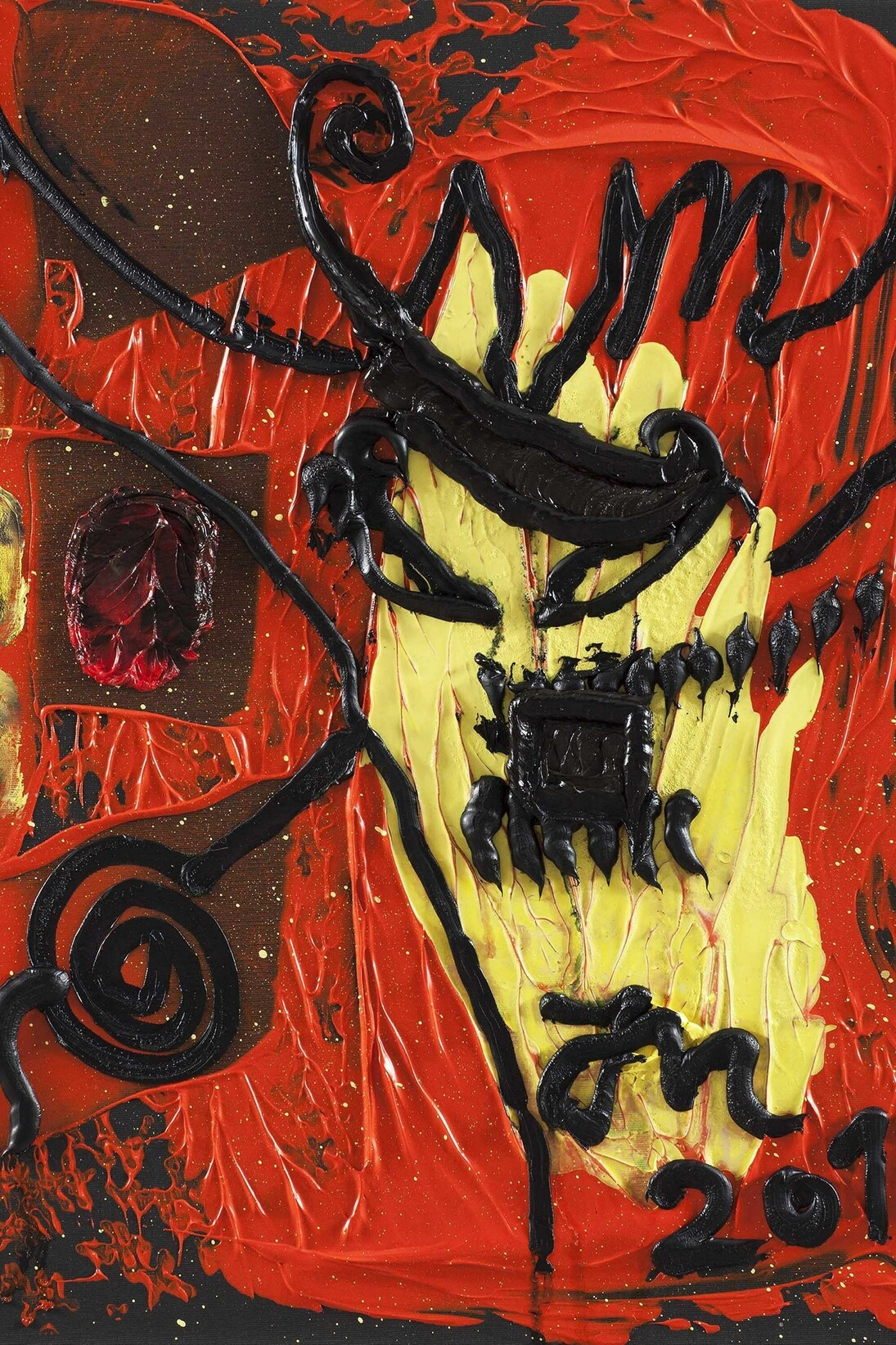 Jonathan Meese, "DADDY KAMPFHERZ "OPEN", 2014, oil and acrylic on canvas, 60.3 x 50.3 x 3.3 cm, 23 3/4 x 19 3/4 x 1 1/4 ins, Copyright the artist; Courtesy the artist and Stuart Shave/Modern Art, London