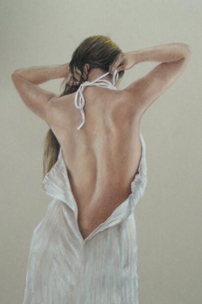Manuel de Amores Escribá. Figura fêmea de volta. Desenho pastel sobre papel Canson