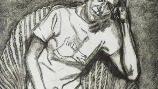 Lucian Freud, Bella in her Pluto T-shirt, 1995
Etching on paper, 68.5 x 59.8 cm; (27 x 23 1/2 in.), Edition of 36