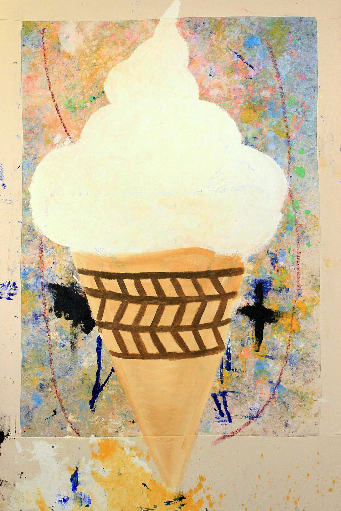 Leonard Johansson, Vanilla cone , 2015. Collage Fabrics, Acrylic, Oil, 100 x 160 cm
