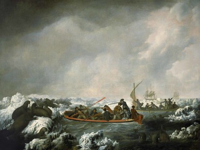 A Party from His Majesty's Ships Resolution and Discovery Shooting Sea-Horses, Latitude 71 North, 1778, 1784, Webber, © National Maritime Museum, London
