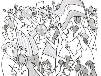Ilustración de Micäel Queiroz sobre las caceroladas en la Argentina de 2001