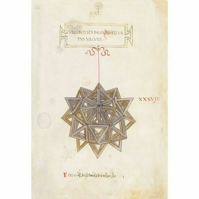 Rombicubottaedro. Figura geometrica da _De divina proportione_ di Luca Pacioli, disegno di Leonardo da Vinci, 1498.  
