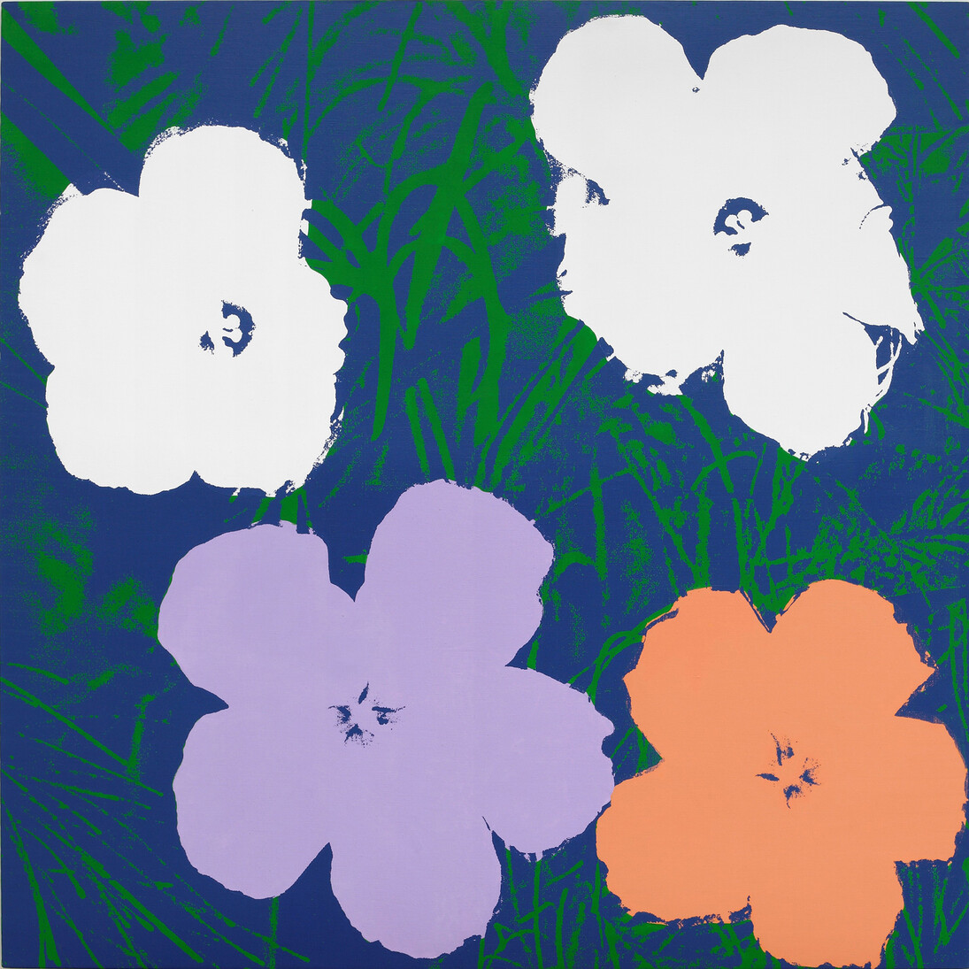 Elaine Sturtevant, 1924-2014, Warhol Flowers, 1990, Silkscreen and acrylic on canvas, 2950 x 2950 mm, MMK Museum für Moderne Kunst Frankfurt am Main, Photo: Axel Schneider © Sturtevant Estate Paris
