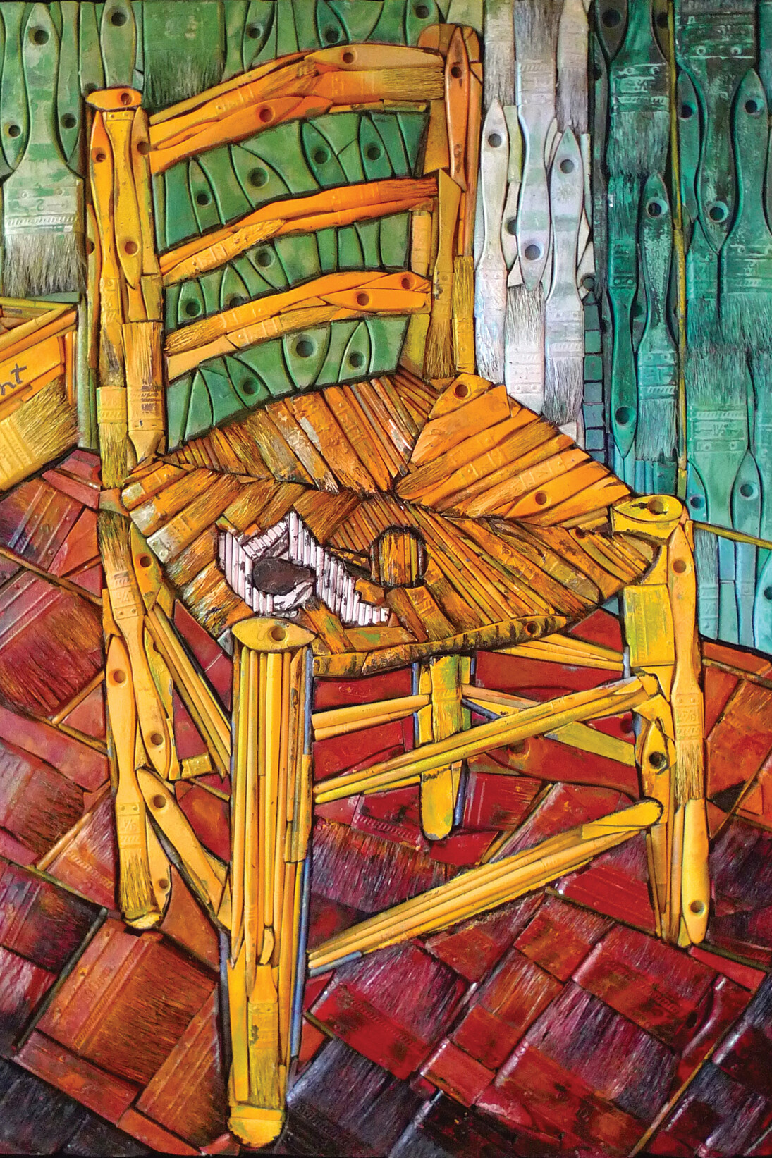 Finn Stone, Chair with pipe, Re-purposed paintbrushes, 72 x 59 cm