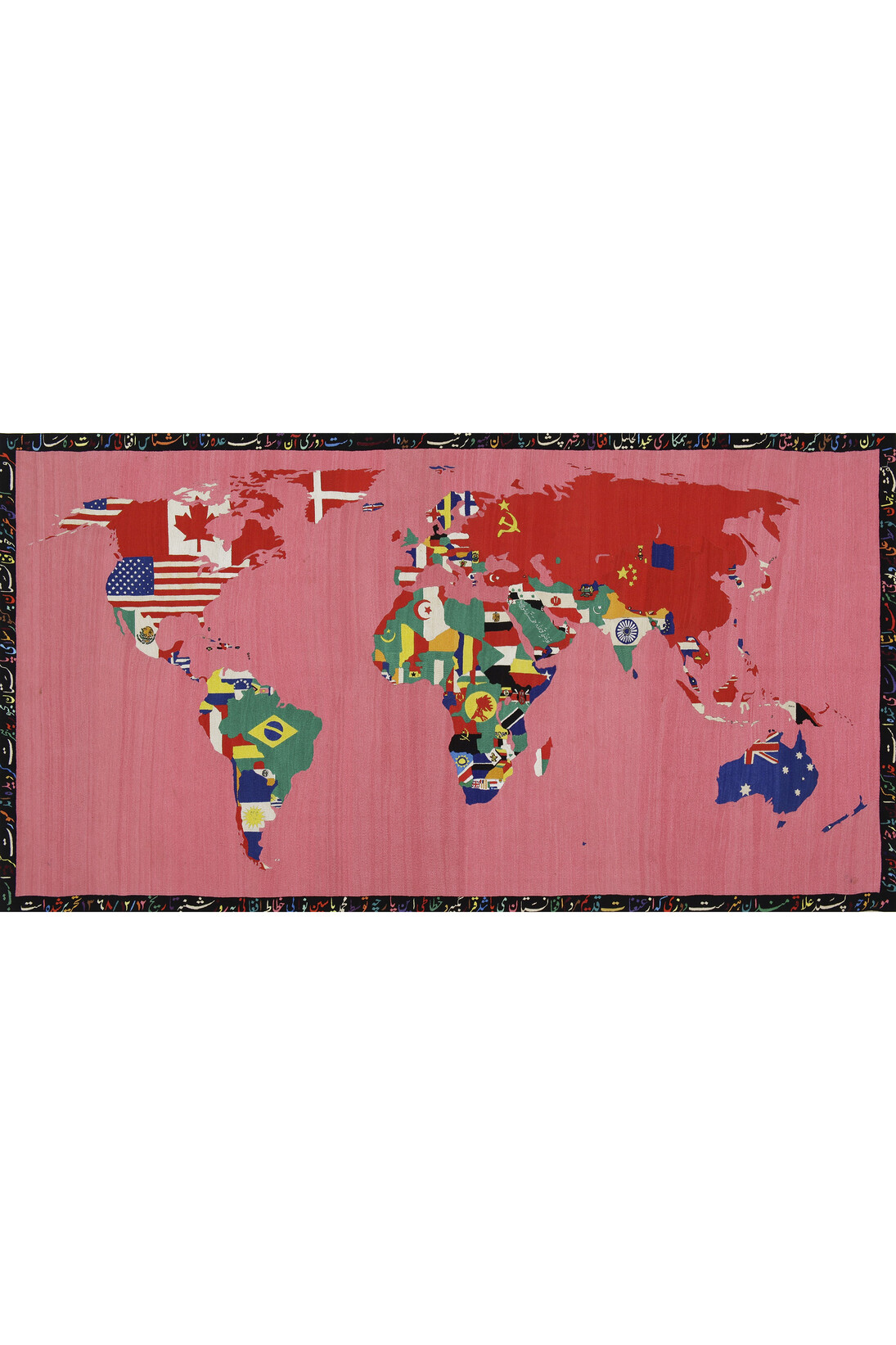 Alighiero Boetti, Mappa 1990 ‐ 1991, Ricamo su cotone, 114.3 x 214 cm, photo: David Regen, New York © Alighiero Boetti by SIAE 2015
