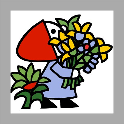 Le sue immagini parlano con pochi tratti e colori netti, costruendo un linguaggio visivo accessibile e universale. Qui la sua versione di Cappuccetto Rosso 