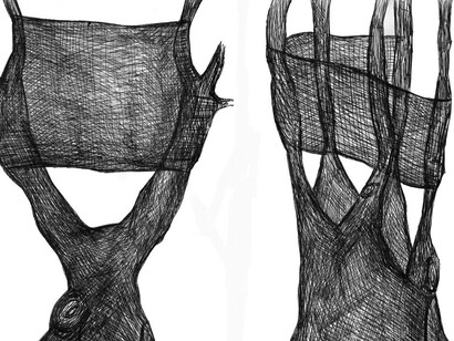 Antonella De Nisco e Giorgio Teggi, Aspettando la primavera, leporello disegnato a penna a sfera, 18 x 1875 cm, Atrio Esagono terzo piano, Villa Verde, Reggio Emilia