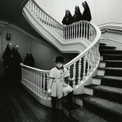 Gösta Peterson, Marymount School, Fifth Avenue, for Harper's Bazaar, August 1964 issue, gelatin silver print; printed 2011, paper 16-1/2x15-5/8 inches, signed & titled in pencil on verso. Copyright Estate of Gösta Peterson, Courtesy Deborah Bell Photographs, New York