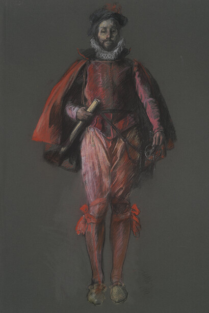 Edwin Austin Abbey, Study for the figure of Sir Walter Raleigh in "The apotheosis of Pennsylvania" mural in the House of Representatives Chamber of the Pennsylvania State Capitol at Harrisburg, about 1907. Courtesy of the National Gallery © Image courtesy the Yale University Art Gallery