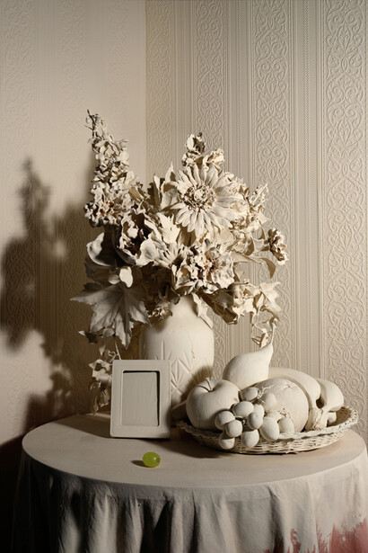 Trompe L'oeil, 2012 © Jonny Briggs, Still life painted in magnolia domestic paint 65 x 85cm Photography; C-type Lambda print, mounted and framed in black