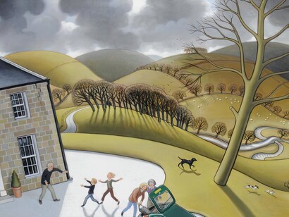 Arrival, oil on board, 55cm x 88 cm 