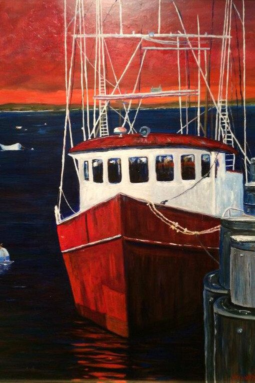 Lisa Froment, Red Boat Provincetown, Oil on Panel, 24" x 18" x 1.5"