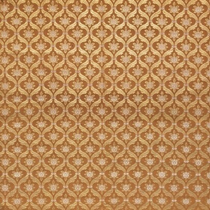 Kinran. Stylised flowers set in a lattice of linked medallions. Silk, lampas, twill ground; flat gold thread. End of Edo period, 1801-1868. CB-TJ-1927-118 © Copyright Baur Foundation, Geneva (Switzerland)
