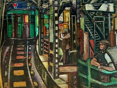 David Atkins, Subway train departure (detail), ca. 1960s. Courtesy of Helicline Fine Art