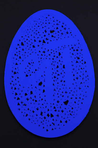 Gavin Turk (b. 1967), Holy Egg (IKB), 2014, Acrylic on canvas, 173 x 122 cm; (68 1/8 x 48 1/8 in.)