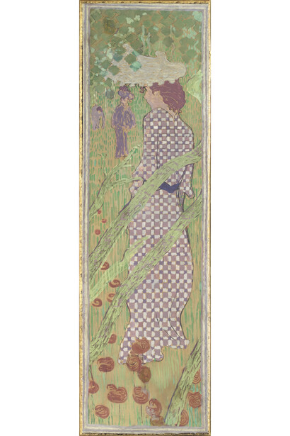 Pierre Bonnard (1867-1947), Femmes au jardin, Femme à la robe quadrillée, 1890- 1891, Détrempe sur papier marouflé sur toile, panneau décoratif, 160,2 × 48 cm, Paris, musée d’Orsay, RF 1984 161
© RMN-Grand Palais (Musée d’Orsay) / Hervé Lewandowski © ADAGP, Paris 2015
