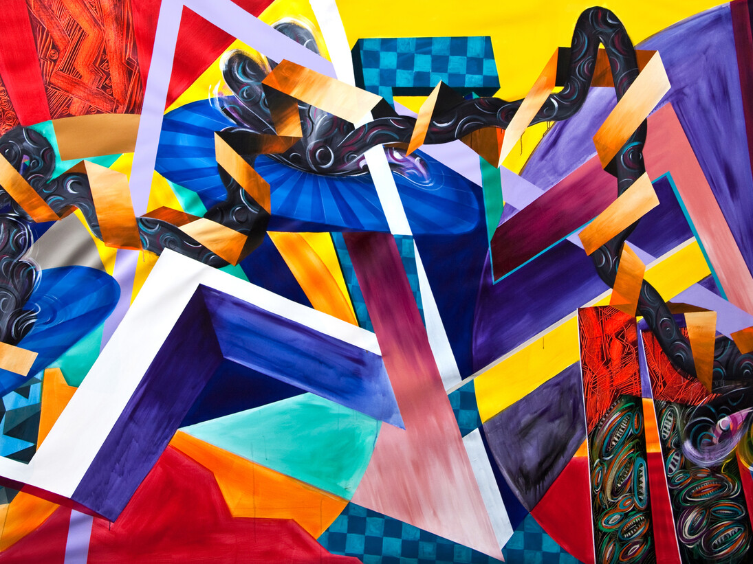 Athier, Push and Pull 1, 2013, Acrylic on canvas, 200 x 430 cm