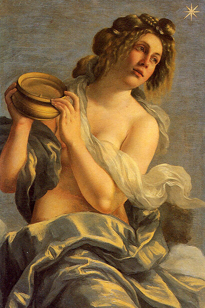 Artemisia Gentileschi, Das natürliche Talent, Ausschnitt, 1615-16, 152 x 61 cm, Casa Buonarotti, Florenz, Public Domain Wikimedia Commons