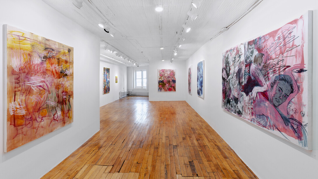 Alex Gibson, Slippery Slope, 2023, installation view, photo by Daniel Terna. Courtesy the artist and Someday, New York