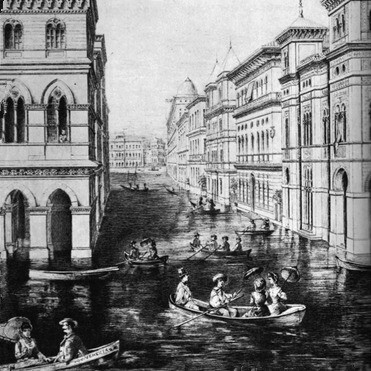 Progetto di Lamont Young per un "Canal Grande" a Posillipo come quello veneziano, inizi Novecento, Napoli, Italia