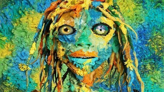 Ashley Bickerton, 2013 (detail), oil and acrylic on digital print on fiberglass and resin, 72 x 53.5 x 4 inches