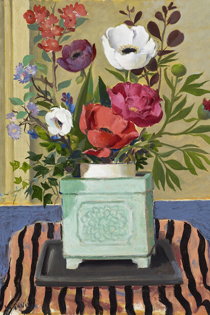 William Crosbie, Poppy Still Life on Striped Cloth, 1987