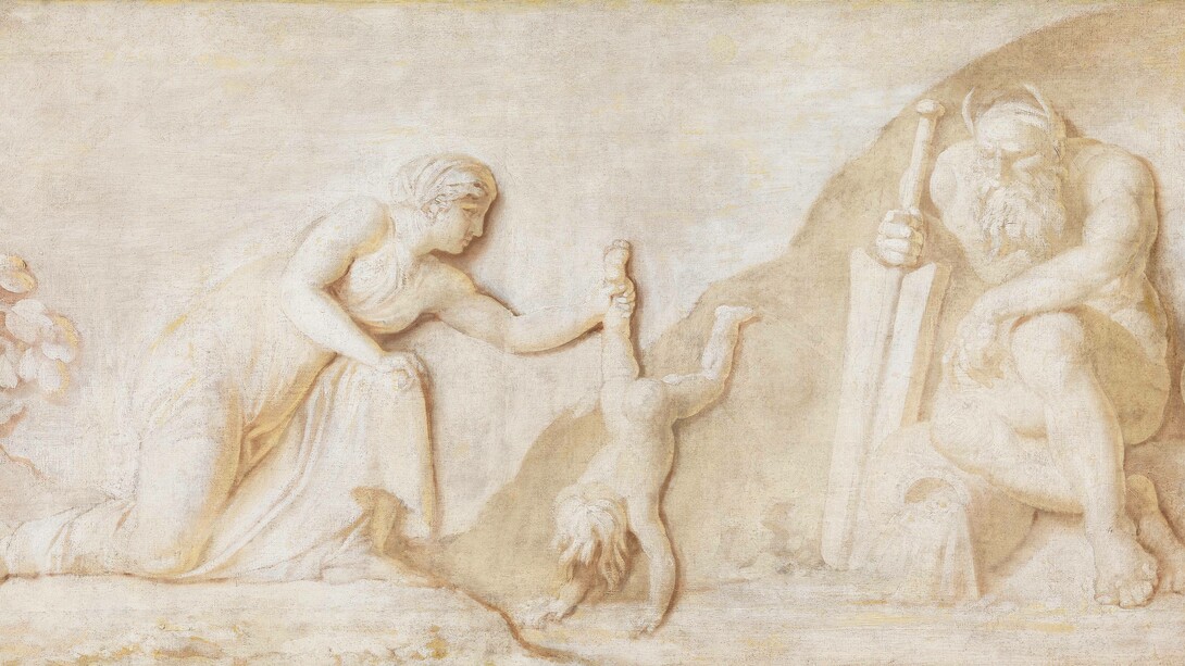 Nikolaj Abraham Abildgaard, Teti che immerge il figlio neonato Achille nel fiume Stige per renderlo invulnerabile, olio su tela, 1794-1798, Statens Museum for Kunst, Copenaghen, Danimarca